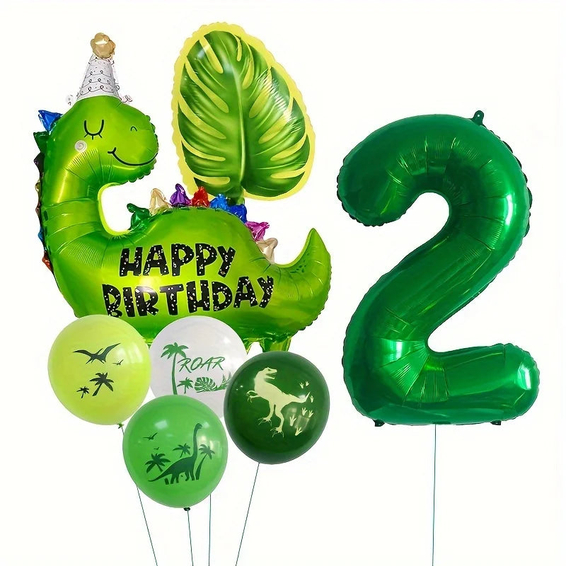 7pcs Happy Birthday Dinosaur Number Star Foil Balloons with Jurassic Theme Latex Balloon Children's Birthday Party Decorations
