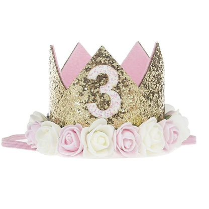 Couronne Anniversaire Fille Rose & Dorée | 1, 2 ou 3 Ans