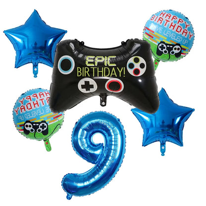 6Pcs Game Balloons Birthday Gamepad Foil Balloon Gaming Globos Number Balloon LAN Party Children's Boy Birthday Party Decoration