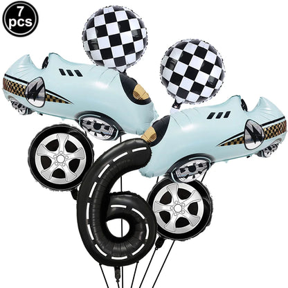 7 Pcs Race Car Birthday Balloons 40 Inch Racetrack Black Number 3 Balloon for 3st Birthday Race Car Theme Party Decor Supplies