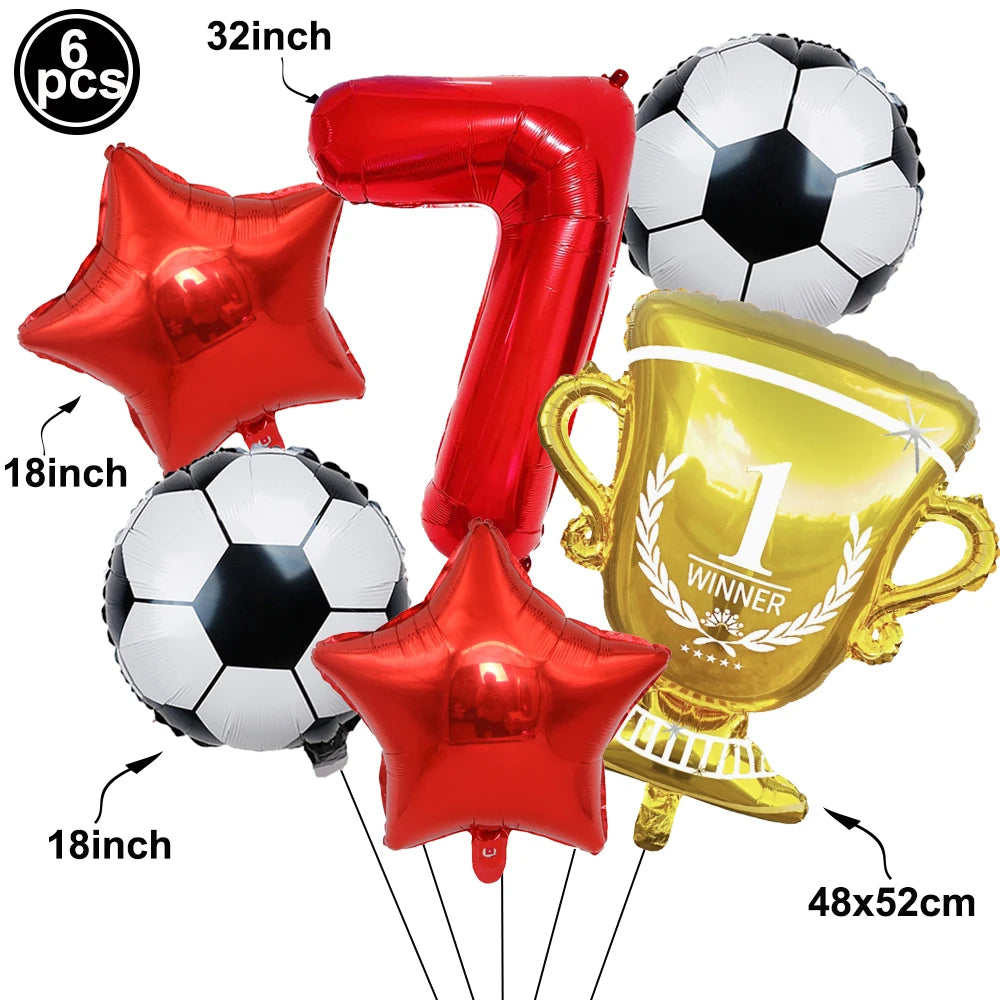 Soccer Birthday Decorations Soccer Ball Gold Trophy Red Blue Number Balloons Set Soccer Sports Theme Boy Birthday Party Decor