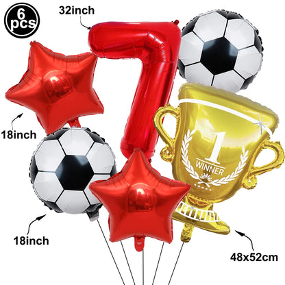 Soccer Birthday Decorations Soccer Ball Gold Trophy Red Blue Number Balloons Set Soccer Sports Theme Boy Birthday Party Decor