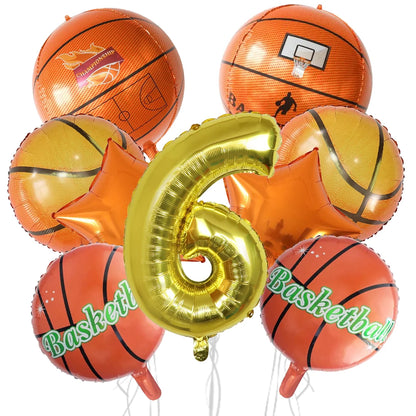 9Pcs Basketball Balloon Set Digital Aluminum Film Balloon Sports Basketball Party Supplies Basketball Birthday Party Decoration