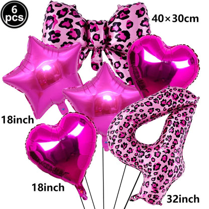 Ballon Chiffre Léopard Rose| Noeud | Lot de 6 Pièces