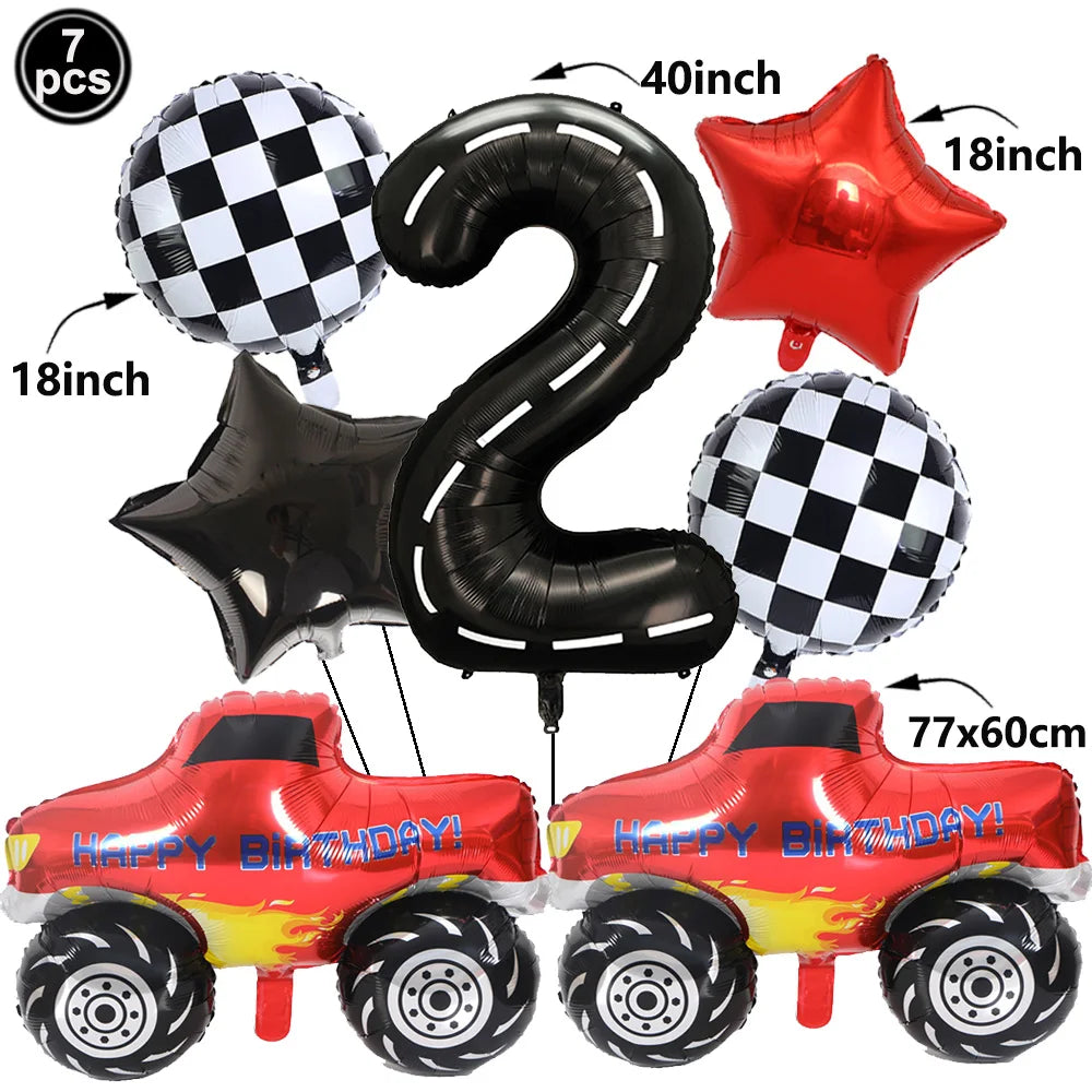 1set Monster Truck Balloons 40inch Number Balloon Set Monster Truck Birthday Balloon Baby Shower Race Car Party Decor Supplies