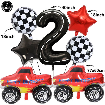 1set Monster Truck Balloons 40inch Number Balloon Set Monster Truck Birthday Balloon Baby Shower Race Car Party Decor Supplies