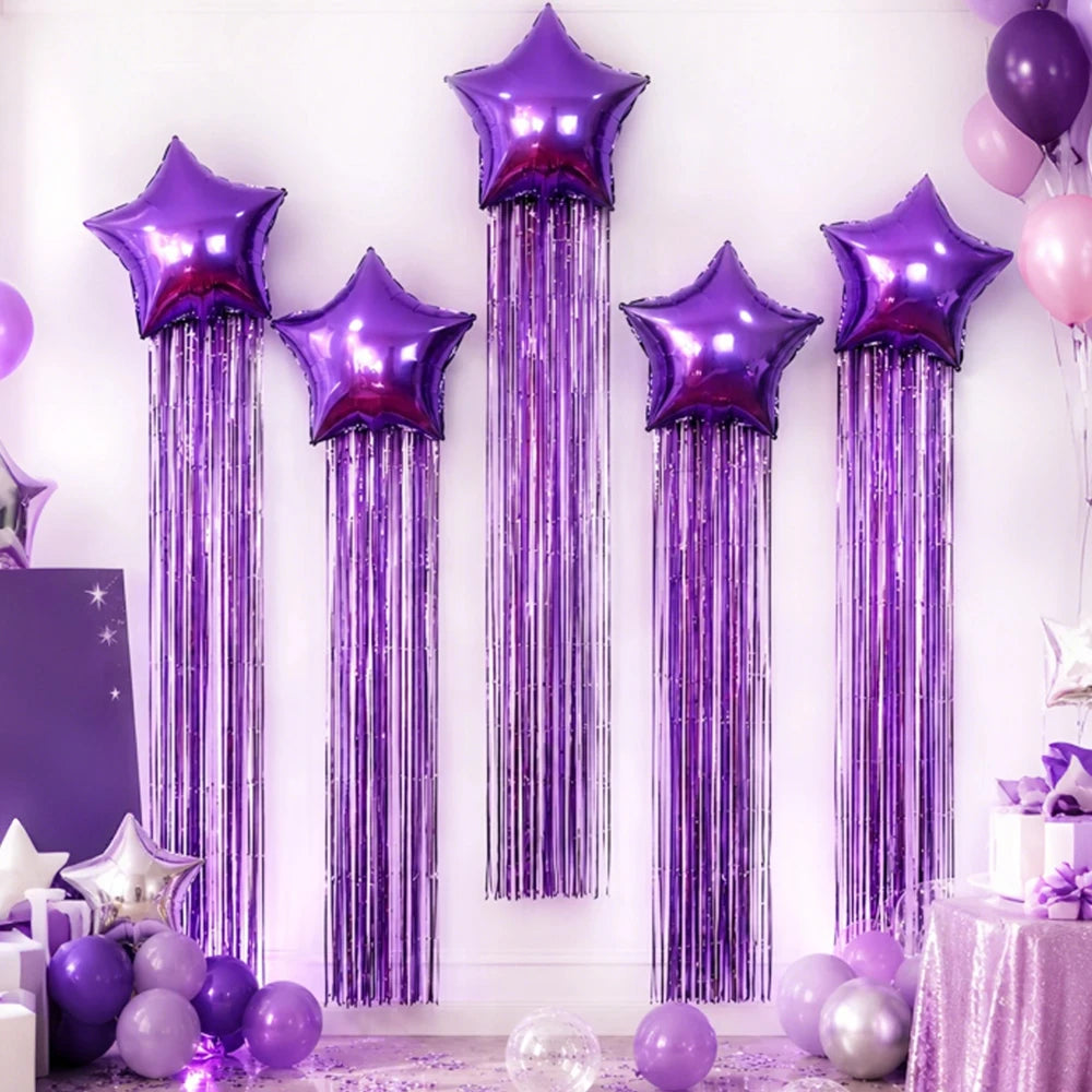 Five pointed star balloon and tassel rain curtain set for birthday parties, weddings, showers, party decorations