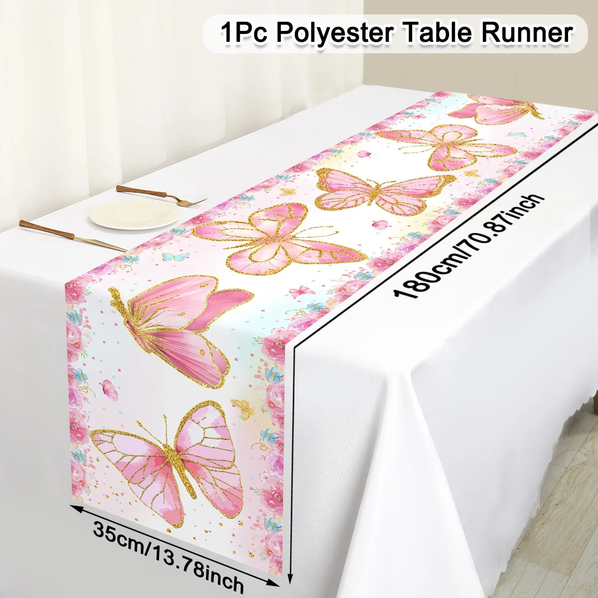 180x35cm Purple Butterfly Table Runner For Birthday Party Decor Wedding Birthday Party Supplies Home Holiday Table Decor