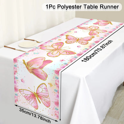 180x35cm Purple Butterfly Table Runner For Birthday Party Decor Wedding Birthday Party Supplies Home Holiday Table Decor