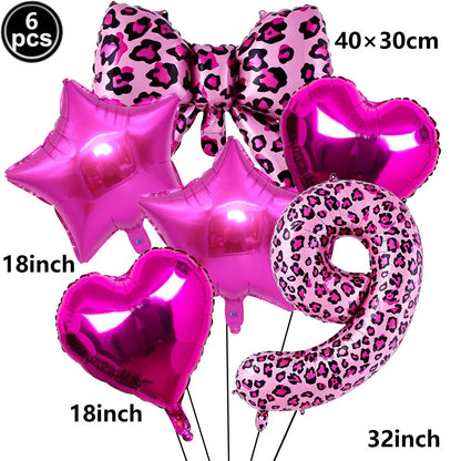 Ballon Chiffre Léopard Rose| Noeud | Lot de 6 Pièces