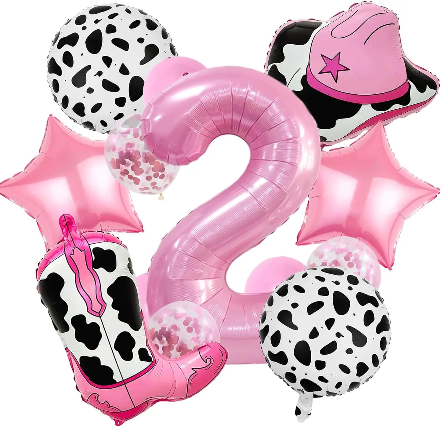 Pink Cowboy Boots & Hat Foil Balloons Set for Farm Birthday Decorations, Western Theme Party Supplies with Number Balloons