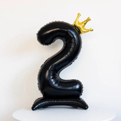 Ballon Chiffre Anniversaire sur Pied avec Couronne | 40 Pouces | Noir