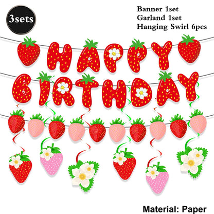 Sweet Strawberry Party Decor Berry First Birthday Supplies Pink Paper Plates Cups Baby Shower Summer Fruit Party Tableware Set