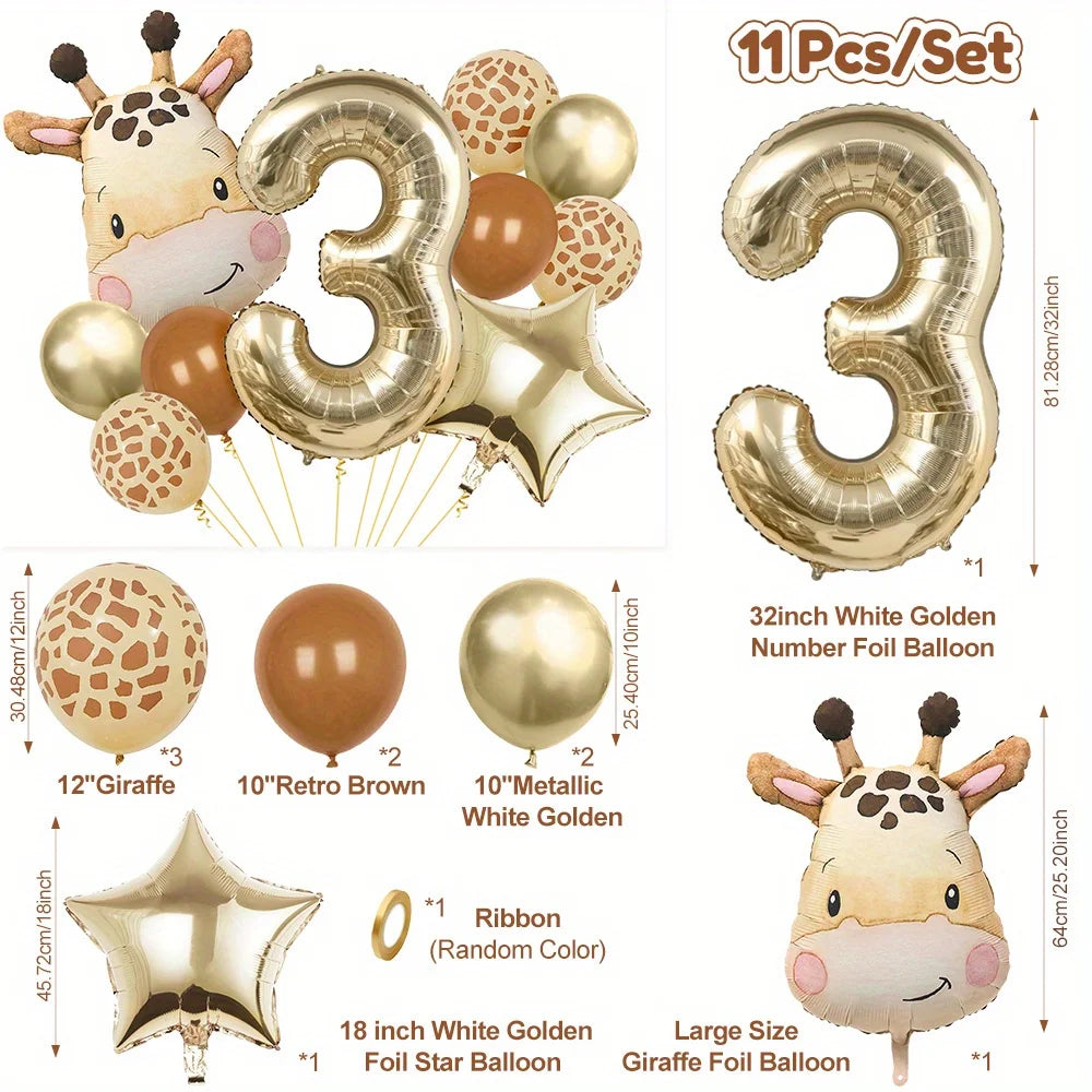 11pcs Cartoon Jungle Safari Animal Head Balloons Giraffe for Birthday Party Decor 40inch Platinum Digit Jungle Party Decor Gift