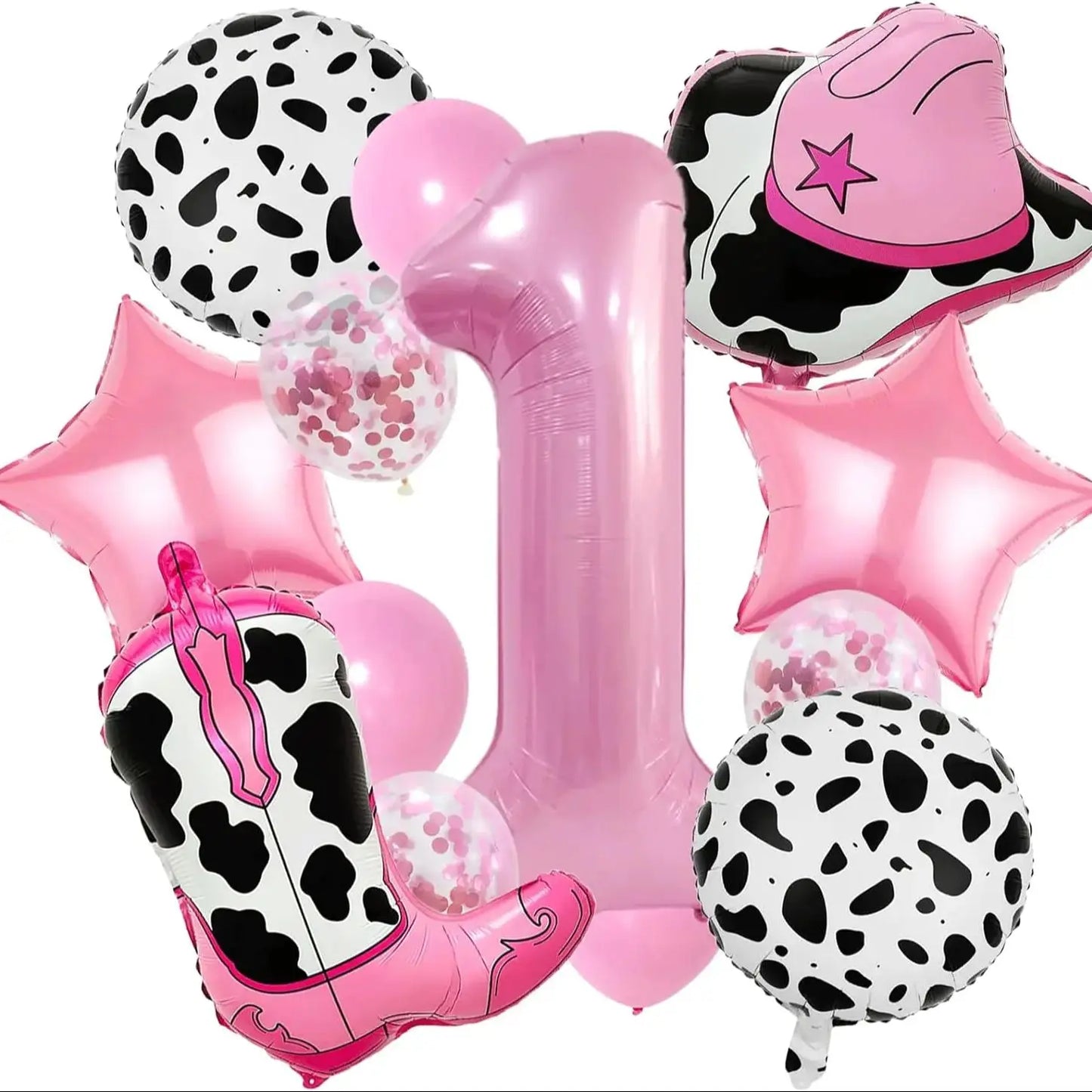 Pink Cowboy Boots & Hat Foil Balloons Set for Farm Birthday Decorations, Western Theme Party Supplies with Number Balloons