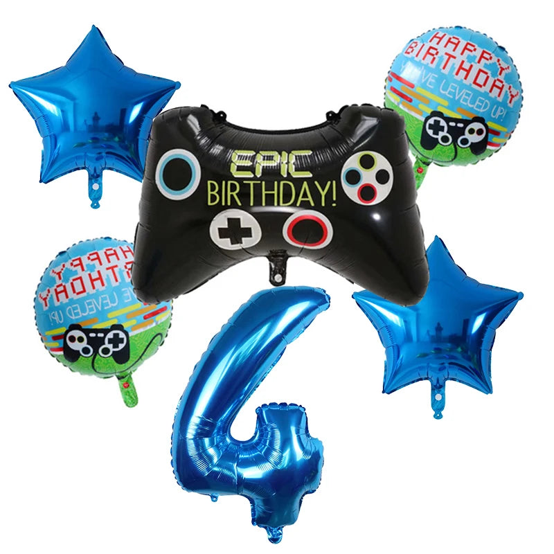 6Pcs Game Balloons Birthday Gamepad Foil Balloon Gaming Globos Number Balloon LAN Party Children's Boy Birthday Party Decoration