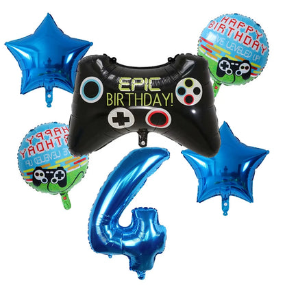 6Pcs Game Balloons Birthday Gamepad Foil Balloon Gaming Globos Number Balloon LAN Party Children's Boy Birthday Party Decoration