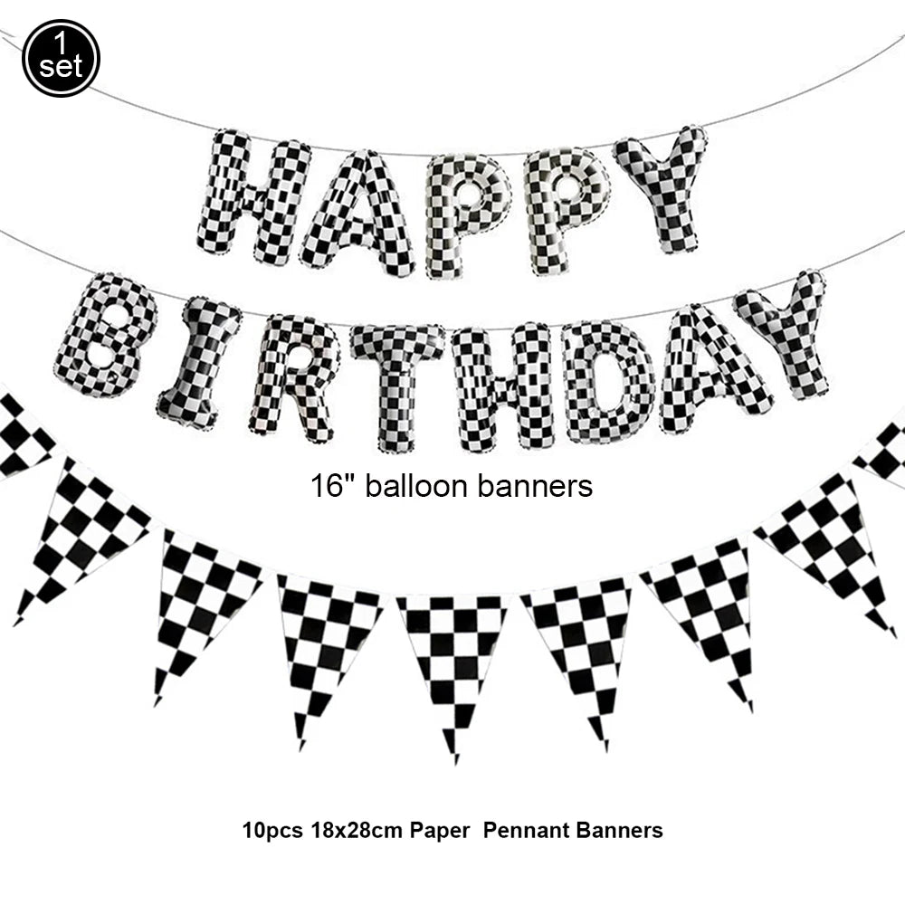 7 Pcs Race Car Birthday Balloons 40 Inch Racetrack Black Number 3 Balloon for 3st Birthday Race Car Theme Party Decor Supplies