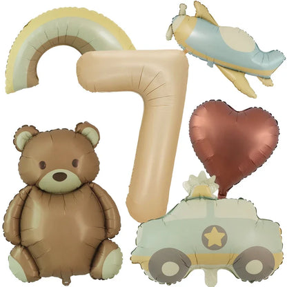 6pc Bear Balloon Rainbow Foil Inflated Mylar Bday Balloons Brown Bears Party Favors Decorations Party Supplies Helium Large Ball
