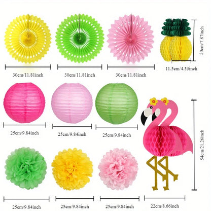 13Pcs Flamingo Party Supplies, Hawaiian Party Decorations Flamingo and Pineapple Honeycomb Balls, Paper Lanterns, Paper Fans, Pom-Poms, Flowers for Birthday, Hawaiian Tropical Bachelor Party