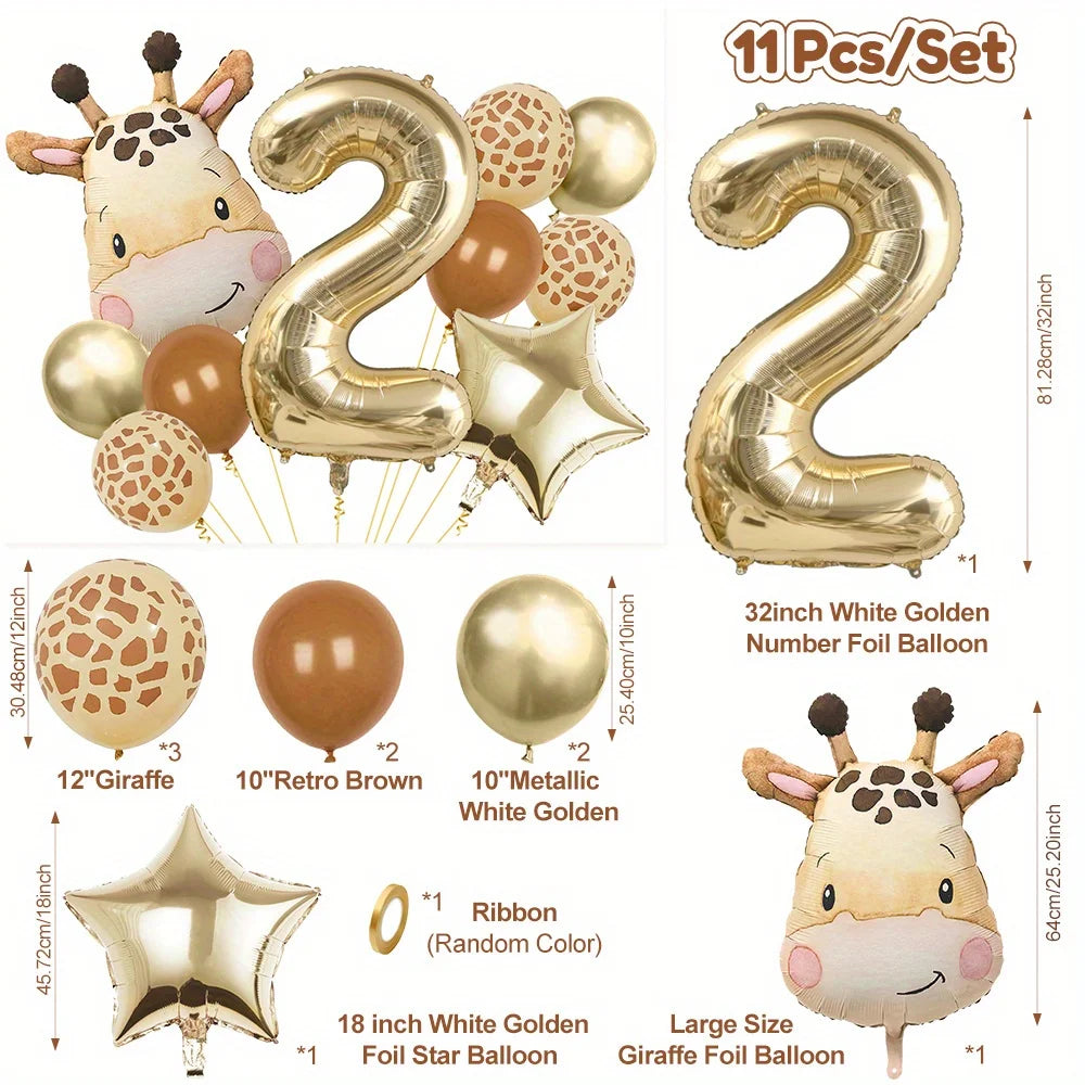 11pcs Cartoon Jungle Safari Animal Head Balloons Giraffe for Birthday Party Decor 40inch Platinum Digit Jungle Party Decor Gift