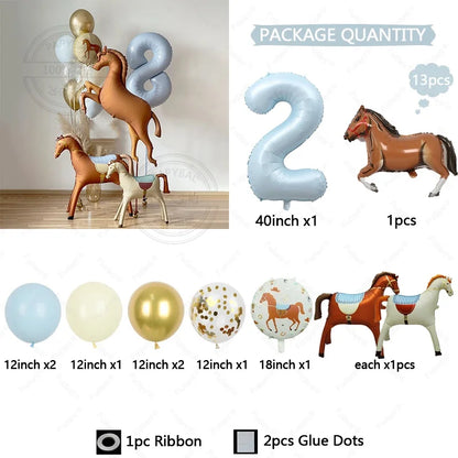 13pcs Cartoon Horse Birthday Party Decoration Aluminum Film Ballons Baby Shower Pet Pony Birthday Farm Party Theme Balloons