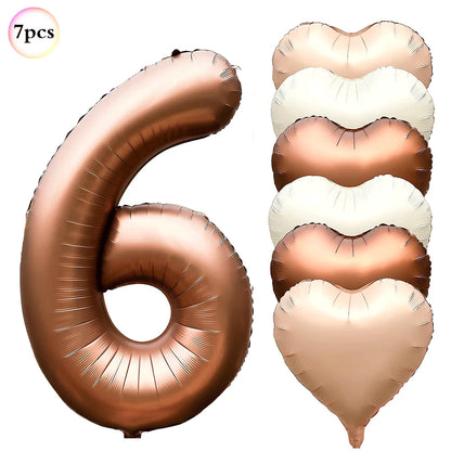 Ballon pour Anniversaire Brun Cuivré | Cœurs | Lot de 7 Pièces