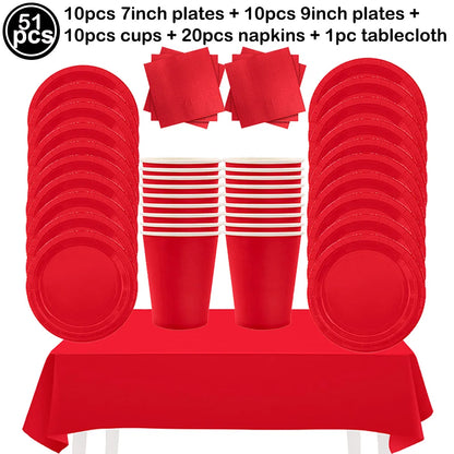 Nappe Anniversaire Rouge & Vaisselle de Table | 51 Pièces