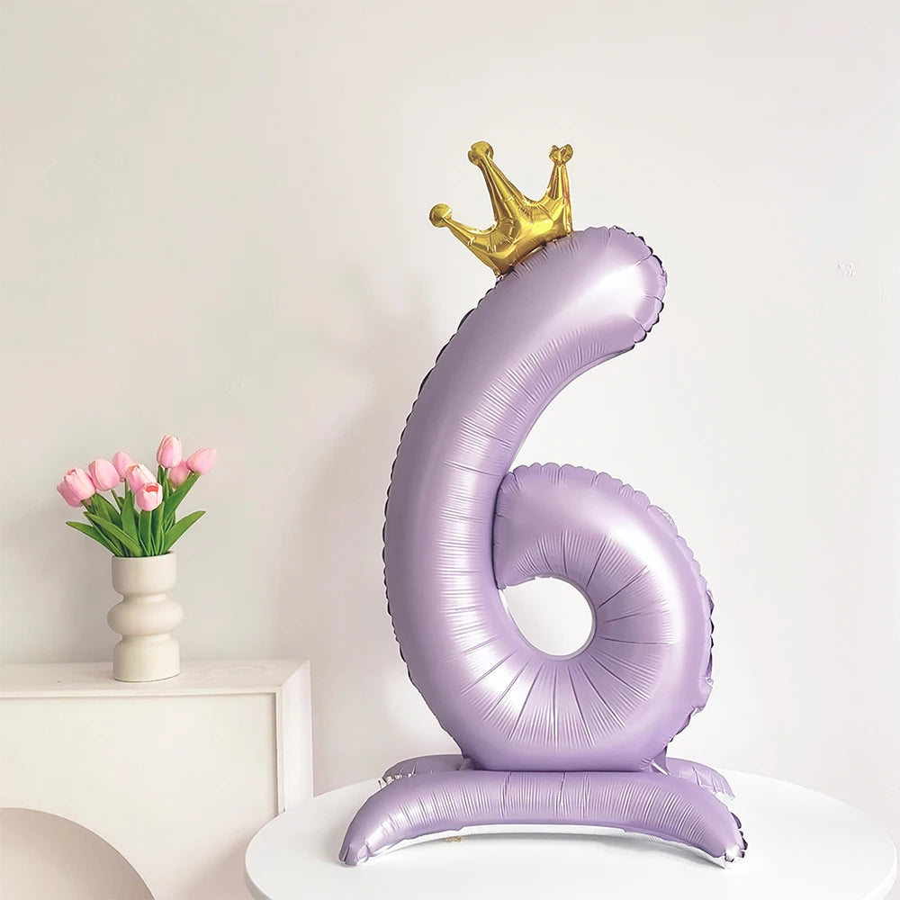 Standing matte purple crown digital aluminum foil balloon is suitable for birthday party interior decoration photo props