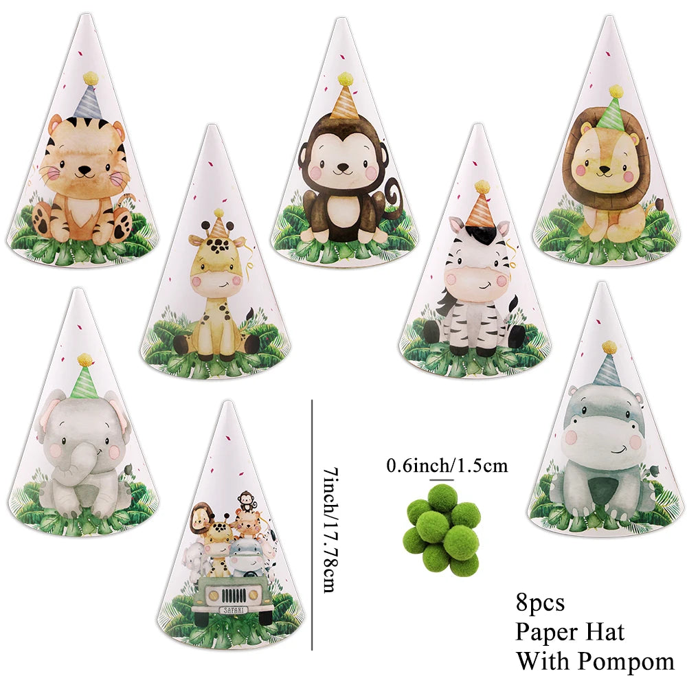 Anniversaire chapeau | Safari Explorateur | lot de 8