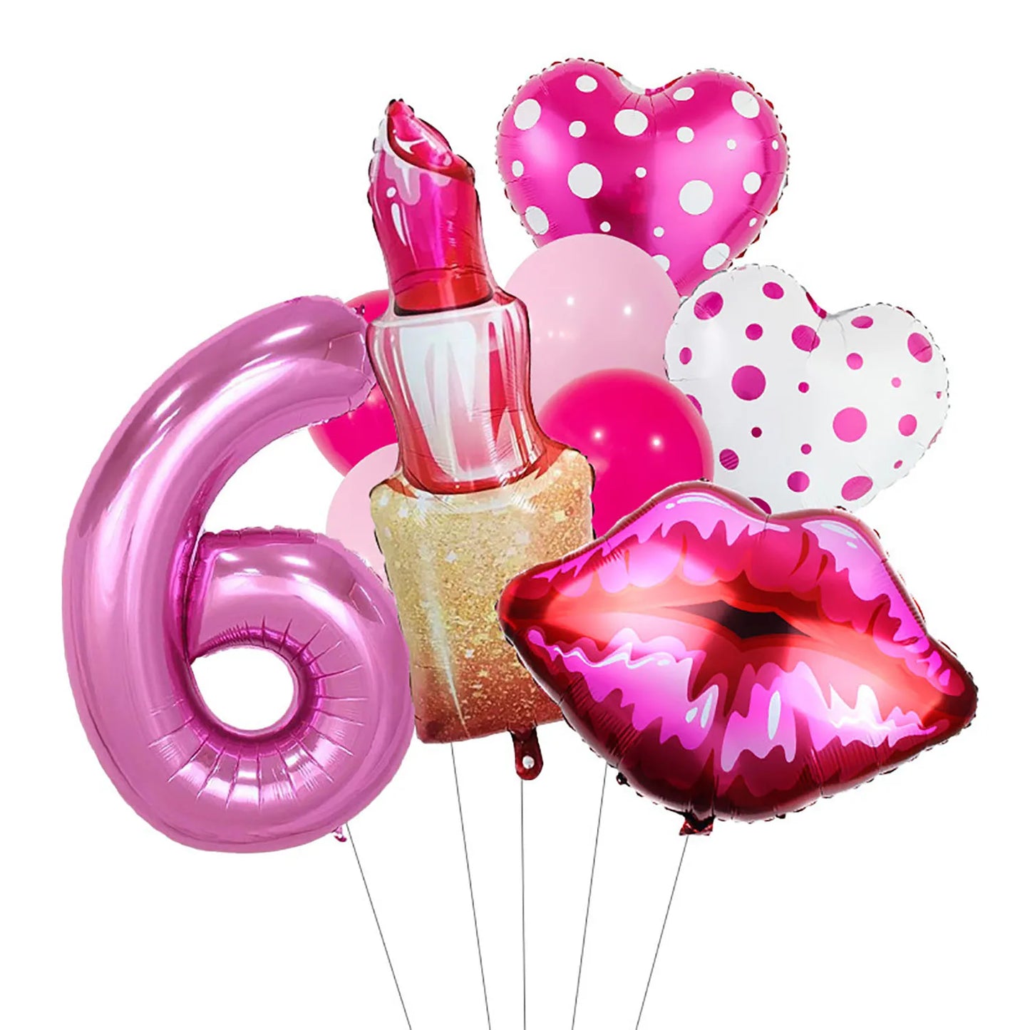 Lipstick Number Polka Dot Heart Aluminum Film Balloon 32inch Rose Red Number Suitable for Birthday Party Anniversary Decoration