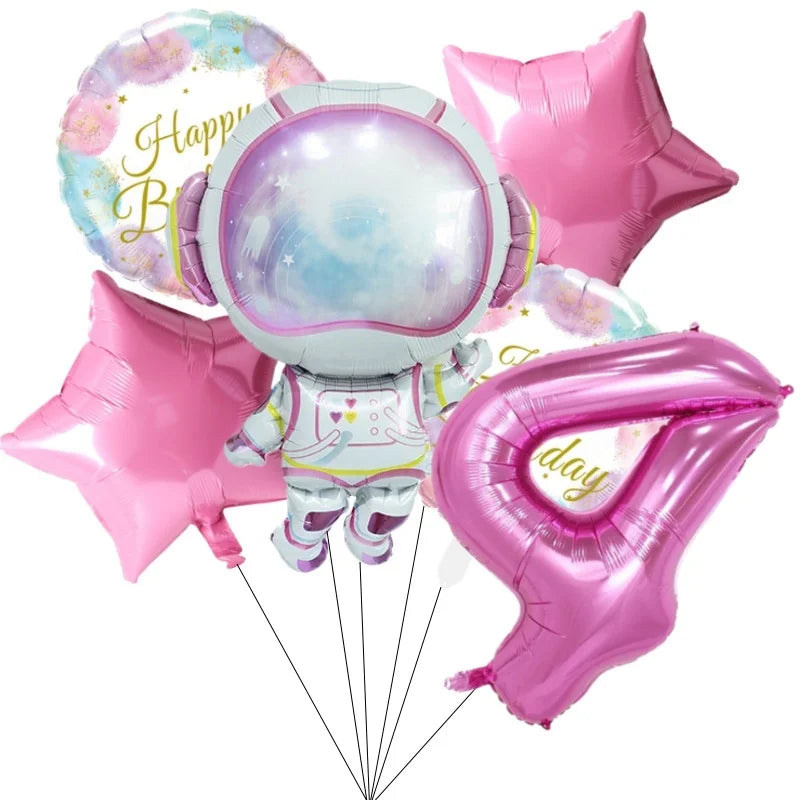 Ballons Anniversaire Astronaute Rose avec Chiffre 32 pouces | Lot de 6 pièces