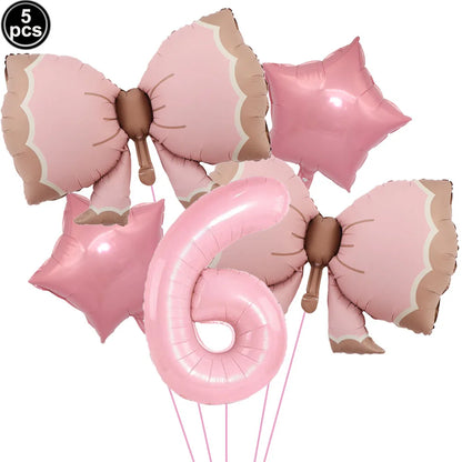 Ballon Chiffre Rose avec Nœuds | Lot de 5 Pièces