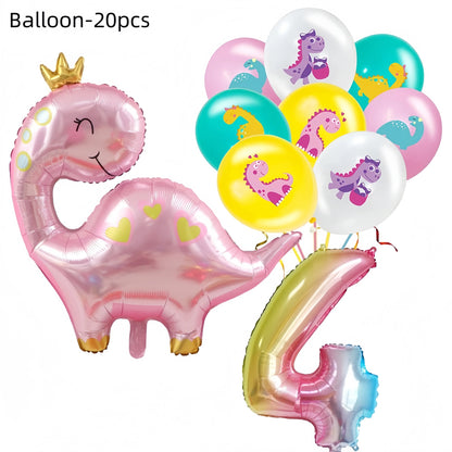 Pink Dinosaur Birthday Party Decorations Tableware Cup Plate Napkin 3D Dinosaur Balloon for Baby ShowerParty Supplies Favors