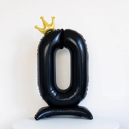 Ballon Chiffre Anniversaire sur Pied avec Couronne | 40 Pouces | Noir