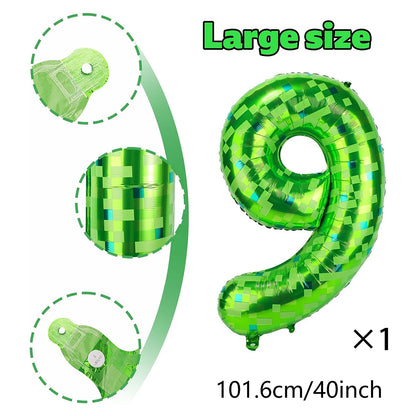 Ballon Chiffre Anniversaire Pixel Vert 40 Pouces | 0 à 9
