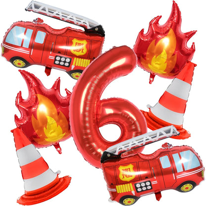 1Set Fire Truck Balloons Set Red 32Inch Number Balloon Flame Balloons For Baby Shower Firefighter Birthday Party Decoration