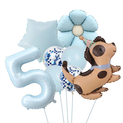 Ballon Anniversaire Chien Bleu | Lot de 8 Pièces