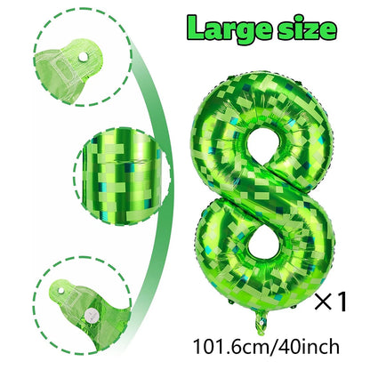 Ballon Chiffre Anniversaire Pixel Vert 40 Pouces | 0 à 9