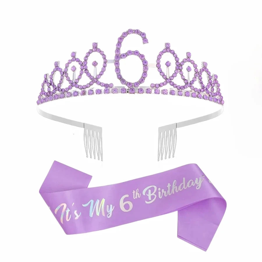 2pc/set Birthday Tiara Crown Sash Women Girls 3th 4th 5th 6th 7th 8th 9th 10th  Happy Birthday Party Favors Decorations Gift