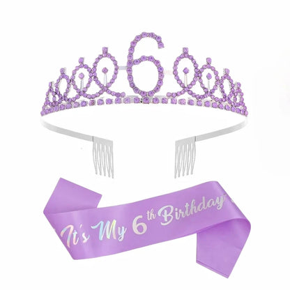 2pc/set Birthday Tiara Crown Sash Women Girls 3th 4th 5th 6th 7th 8th 9th 10th  Happy Birthday Party Favors Decorations Gift