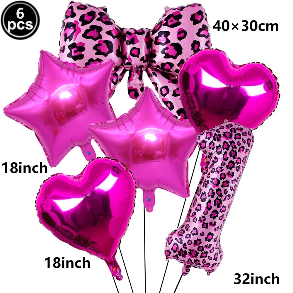 Ballon Chiffre Léopard Rose| Noeud | Lot de 6 Pièces
