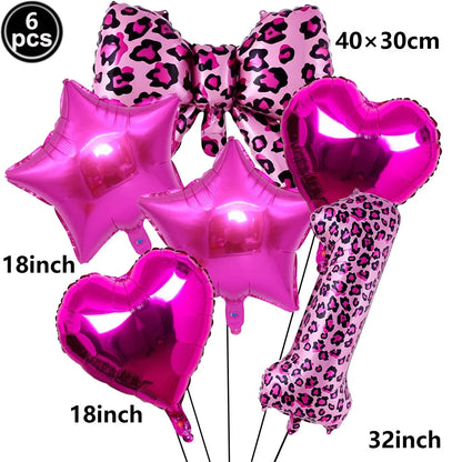 Ballon Chiffre Léopard Rose| Noeud | Lot de 6 Pièces
