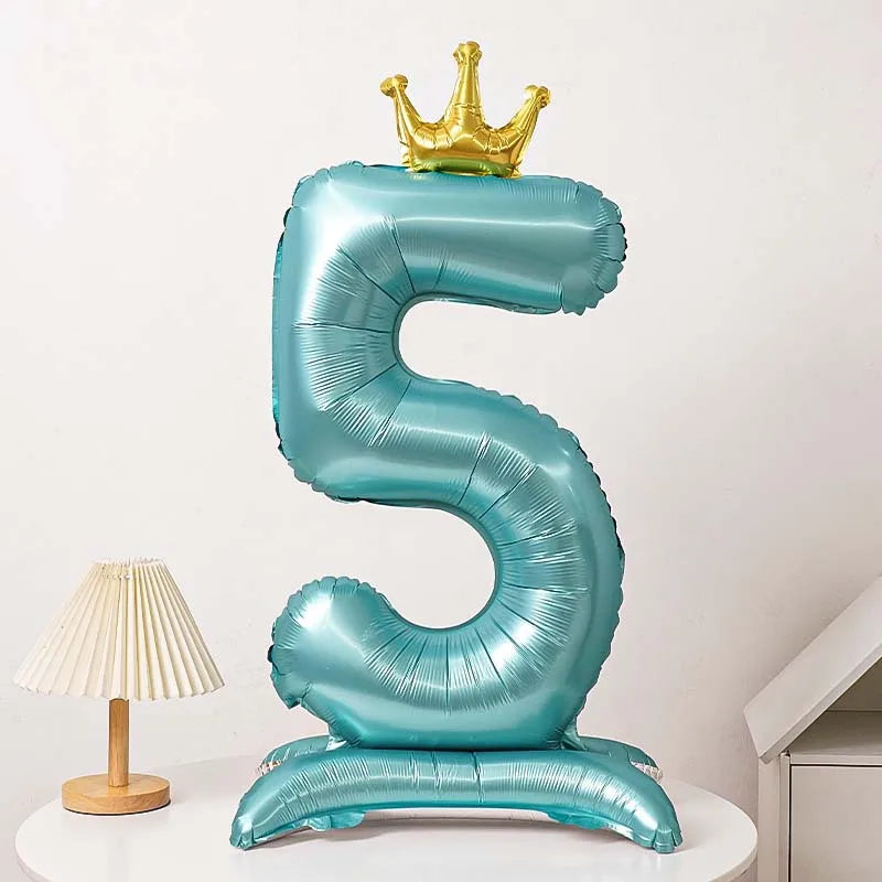 40-Inch Blue Standing Crown Digital Aluminum Film Pink Balloon Birthday Photo Decoration Balloon