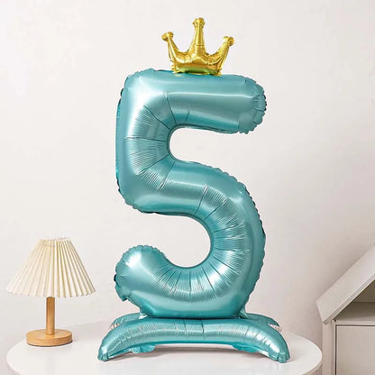 Ballon Chiffre Anniversaire sur Pied avec Couronne | 40 Pouces | Turquoise
