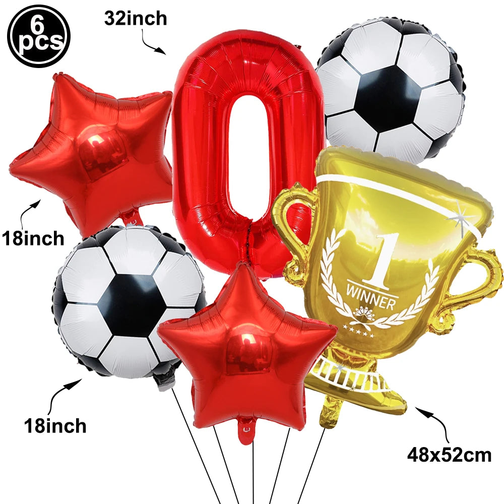 Soccer Birthday Decorations Soccer Ball Gold Trophy Red Blue Number Balloons Set Soccer Sports Theme Boy Birthday Party Decor
