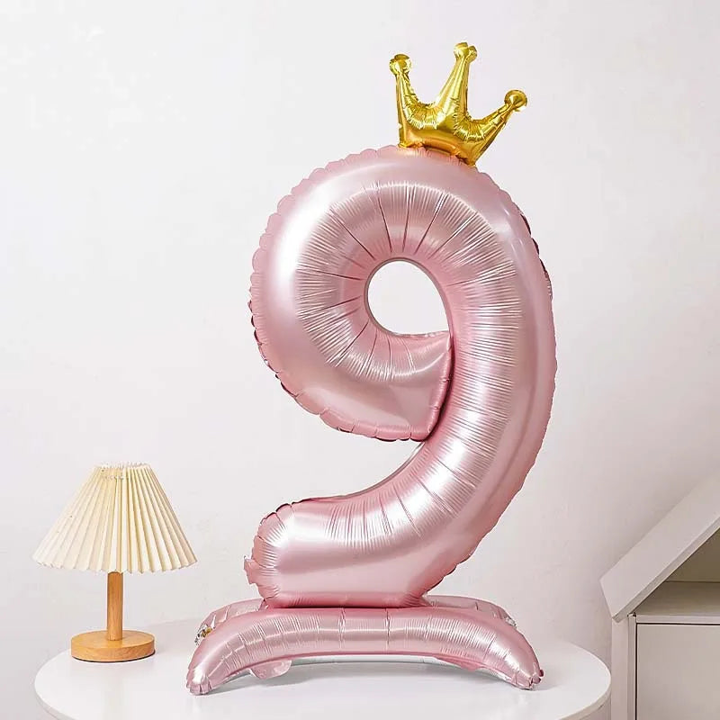 40-Inch Blue Standing Crown Digital Aluminum Film Pink Balloon Birthday Photo Decoration Balloon