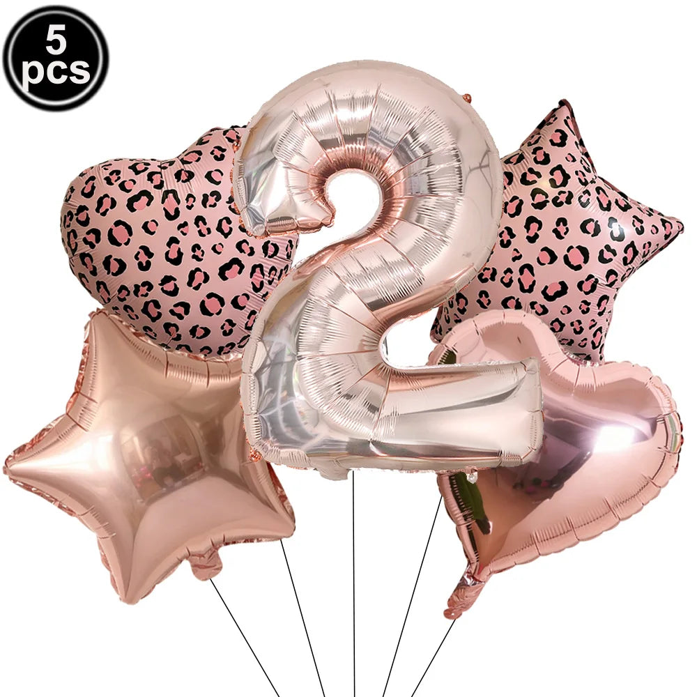 Ballon Chiffre Léopard Rose Gold | Lot de 5 Pièces