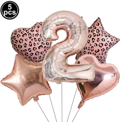 Ballon Chiffre Léopard Rose Gold | Lot de 5 Pièces