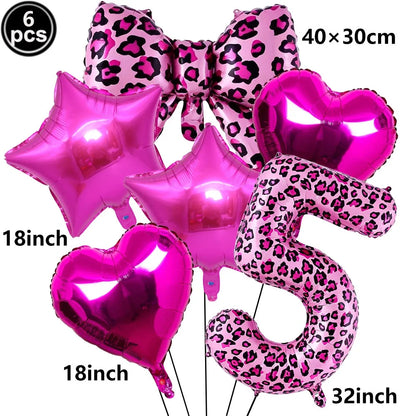 Ballon Chiffre Léopard Rose| Noeud | Lot de 6 Pièces